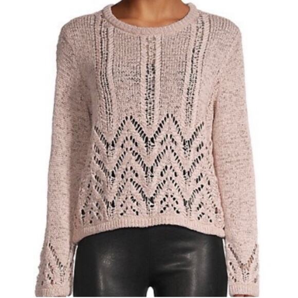 BCBGMaxAzria | Loose Knit Crochet Sweater Top Crew Neck Bare Pink XS - Picture 1 of 6